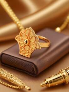 Herseygold 1 Peça Anel de Estilo Árabe Médio-Oriental Banhado a Ouro Ajustável, Adequado para Uso Diário, Casamento e Presentes de Feriado - Dourado - Visão 5