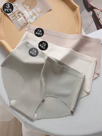 3PCS Seamless Comfortable Briefs, Solid Color, Seamless Sexy Panties