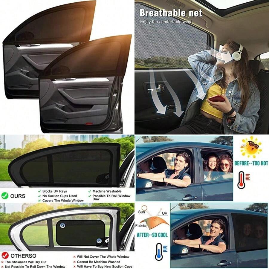 ANNA TOSANI 2 Pack Parasol de Coche, Parasol para Protección Solar Coche, Doble Tejido para Máxima Protección Rayos y Anti-Mosquitos(default) - Multicolor - Ver 1