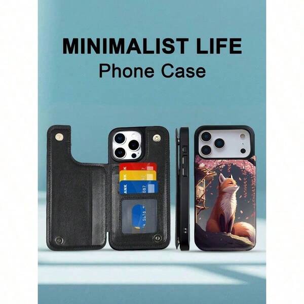 1PC Cherry Blossom Fox Muster TPU+PU Umschlag für Smartphones, kompatibel mit den Modellen 17, 17 Pro, 17 Pro Max, 17 Air, 16 Pro Max, 15, 14, 13, 12 und Pro Max. Es bietet vollständige Körperschutz, kann bis zu 1-3 Karten aufnehmen und verfügt über eine Standfunktion, eine Kartenleiste, Schutz vor Sturz und Kratzer, ist leicht und dünn mit einem vollständig umhüllenden Design, geeignet für Männer und Frauen.