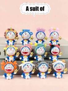 Figuritas de Doraemon para la riqueza, gatos de Doraemon llenos de buena fortuna, decoraciones de autos lindas, figuritas de Doraemon con signos del zodíaco, estatuas pequeñas creativas, decoraciones de muñecas DIY, decoraciones de autos, decoraciones de imanes para refrigerador, decoraciones de paisaje, adecuadas para Acción de Gracias, Halloween, Navidad y otras decoraciones festivas, decoraciones de fondo de pared para fiestas de cumpleaños y juegos de decoración festiva y de cumpleaños para familiares y amigos