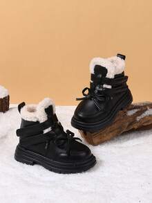 1 Paar Kinder Winter Neue Weiche Lederstiefel, Mode Vielseitige Outdoor Stiefel für Kleinkind Mädchen, Rutschfest & Warm Gefüttert