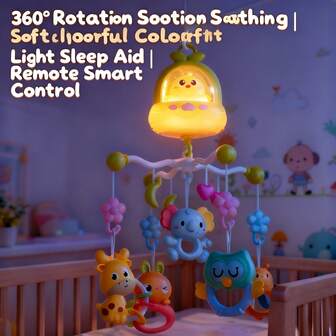 Baby Crib Mobile With Cute Animal Design - 360° Rotation, Remote Control, Educational Early Education & Soothing Lullaby, Perfect Newborn Nursery Toy Gift