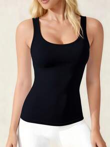 Versatile U-Neck Sexy Minimalist Camisole, Fitted, Breathable, Backless, Fashionable Pullover Camisole With Chest Pads, Casual Sportswear
