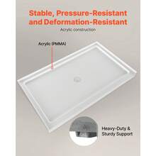 Shower Pan, 60″ L X 36″ W Single Threshold Shower Base, Rectangle Acrylic & PVC Showering Base In White, Slip-Resistant Showering Pan Bases With Drain & Cover For Bathroom, Center Drain Location - 60″ L X 36″ W Center Drain Location - View 4