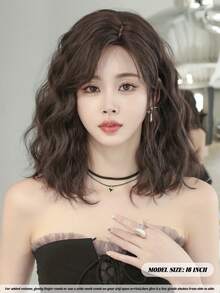 NAMM Natural Curly Brown Wigs For Women 16 Inch Shoulder Length Wig With Side Part Bangs, High Quality Heat Resistant Synthetic Fiber Wigs For Daily Use - Brown - View 4