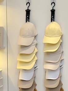 Plush Doll Hanging Rack With Metal Clips, Doll Wall Mounted Storage Belt, Doll Display Rack, Forlabubu Brand Stainless Steel Cap Rack, With 8 Clips - Can Hold 16 Baseball Caps, Wall Mounted, With Adhesive Hook, Black/Beige - Multicolor - View 2