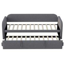 Upholstered Bed, Pull-Out Sofa Bed 90/180*190 Cm, Vertical Stripes, With Slatted Base, Multifunctional Bed, Comfortable And Breathable Linen Fabric, Gray (Mattress Not Included) - Grey - View 8