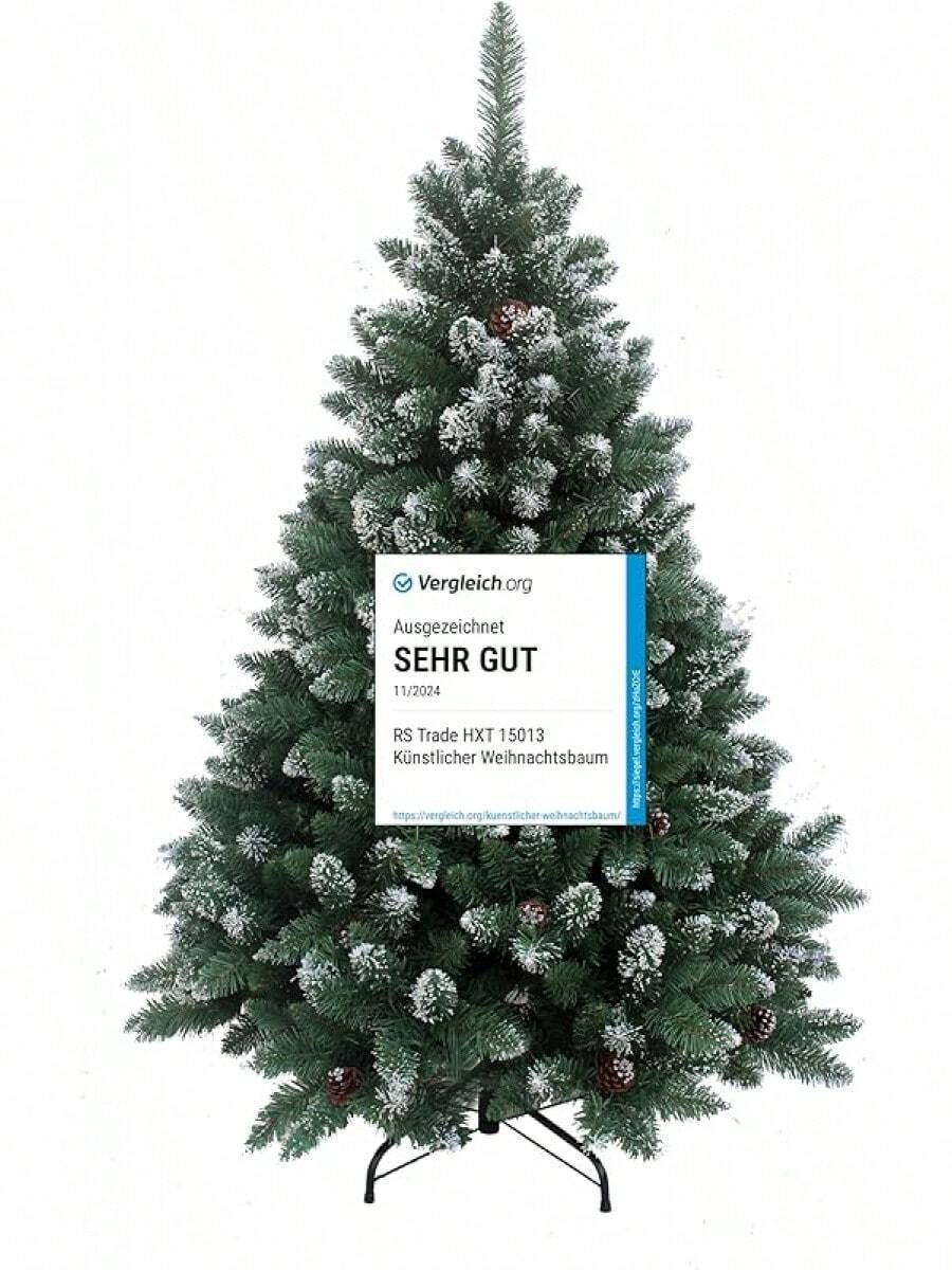 RS Trade HXT Series Artificial Christmas Trees 120-270 Cm, Flame Retardant Fir Trees With Quick Assembly Folding System Incl.Metal Christmas Tree Stand - Natural Snow - View 1