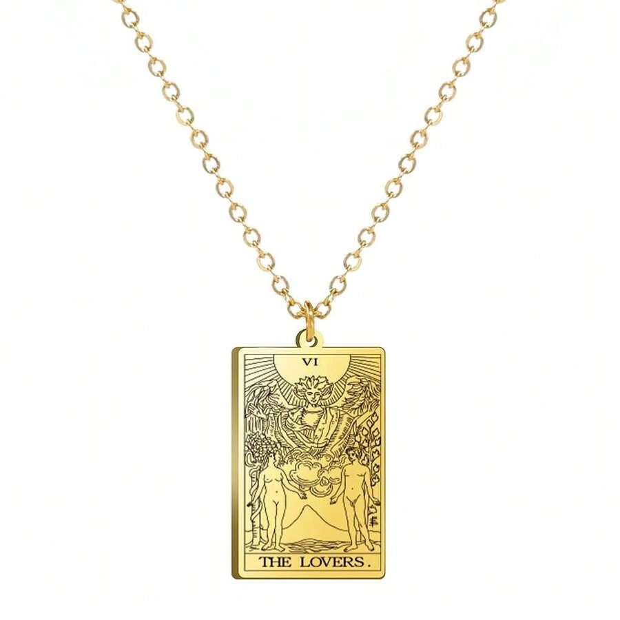 TEAMER Stainless Steel Tarot Cards Necklace Vintage Tarot Jewelry Good Luck Amulet Pendants For Women{Inchcolor_nameinch:InchGold-THELOVERSinch} - 金-THELOVERS - 查看 1