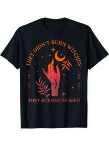 Expresión Feminista| Camiseta Feminista Bruja - Camiseta de Cuello Redondo 100% Algodón con Patrón Geométrico de Bruja, Top de Tejido de Punto de Manga Corta Casual para Todas las Estaciones, Camiseta Gráfica Impresa por Transferencia de Calor para Adultos - Negro - Ver 1