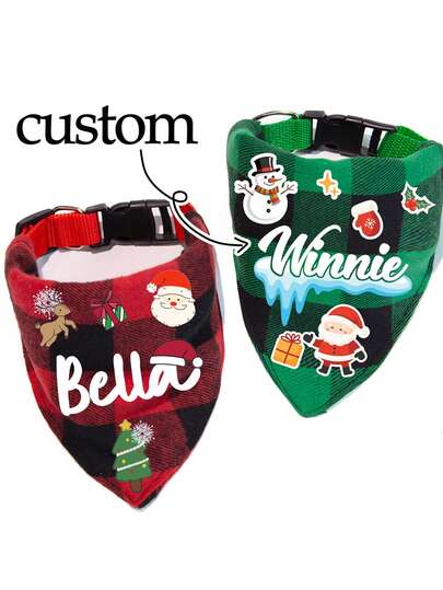 1 buc Bandană personalizată pentru câini cu imprimeu de Crăciun, zgardă personalizată reglabilă pentru iarnă de Crăciun, prosop de salivă pentru animale de companie, colier pentru costum de câine pentru câini de talie mică care cântăresc mai puțin de 15 livre, pentru cadouri de Crăciun