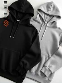 Kit Of 2 Hooded Sweatshirts, Casual Basic Style, Unisex Winter Set - - Gray/Black - View 1