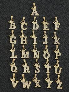 时尚皇冠字母吊坠不锈钢人字链项链，男女皆宜，可定制A-Z字母名字的金色项链，送给朋友、家人或生日的礼物 - 金黃色 - 查看 6