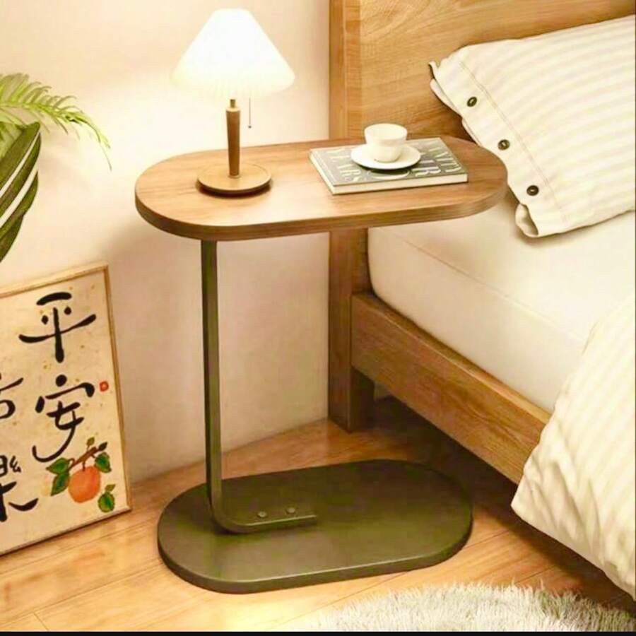 C-Shaped Side Table Black , Modern Multifunctional Coffee & Laptop Table for Living Room, Bedroom, Office, or Balcony, Compact 60cm Height Sofa Table, Space-Saving Industrial Loft Design, Elegant Black & Brown Accent Furniture. - 黑色與棕色 - 查看 1