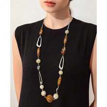 Noessla Layered Long Necklaces For Women Crystal Beaded Statement Necklace Sweater Silver Chain With Gifts Box Jewelry{Inchcolor_nameinch:Inch07-Camelbrowninch} - 07-駝色 - 查看 4