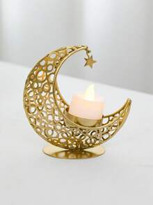 1 Stück Ramadan Gold Metall Halbmond Kerzenhalter, Ramadan Segens Kerzenhalter, Stern Design, Tischdekoration, Eid Mubarak Dekoration, Ramadan Party Zubehör, Islamische Ramadan Versammlungsartikel, Ramadan Heimdekoration, Eid Mubarak Ramadan Geschenk - Gold - Übersicht 2