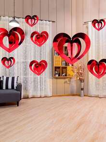 16pcs 3D Heart-Shaped Tag Spiral Hanging Scene Layout - Romantic Red & Gold Love Paper Hanging Pendants Decoration For Valentine's Day Proposal And Wedding Background Decor - Multicolor - View 8