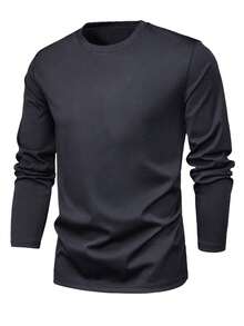3 piezas Camisetas de manga larga de cuello redondo de unicolor para hombre, capas base versátiles para uso diario en primavera/otoño - Multicolor - Ver 5