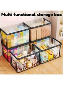 大型透明翻盖储物盒 - 黑色边框重型塑料储物箱，适用于家庭、办公室、游戏室；重型可堆叠置物架 - 节省空间的书籍、衣物、杂志收纳单元 - 需简单组装；圣诞前夜礼物盒；收纳整理；圣诞礼物盒；储物盒；储物容器；橱柜收纳整理；收纳整理；储物盒收纳 - 彩色 - 查看 5