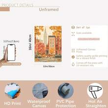 Imprimeu artistic pe pânză cu orizont de toamnă vintage din New York City, 1 buc - Poster decorativ de perete plat, neînrămat, cu frunziș de toamnă și nuanțe calde de portocaliu, pentru sufragerie, dormitor, birou - Ziua Recunoștinței, Halloween, idee de cadou de Crăciun, decor de perete metalic, decorațiuni pentru cameră, artă murală pe pânză mare, artă murală din tablă, decorațiuni pentru casă, cumpărători de sărbători, decoratori de casă, 2D plat, perfect pentru decorul camerei