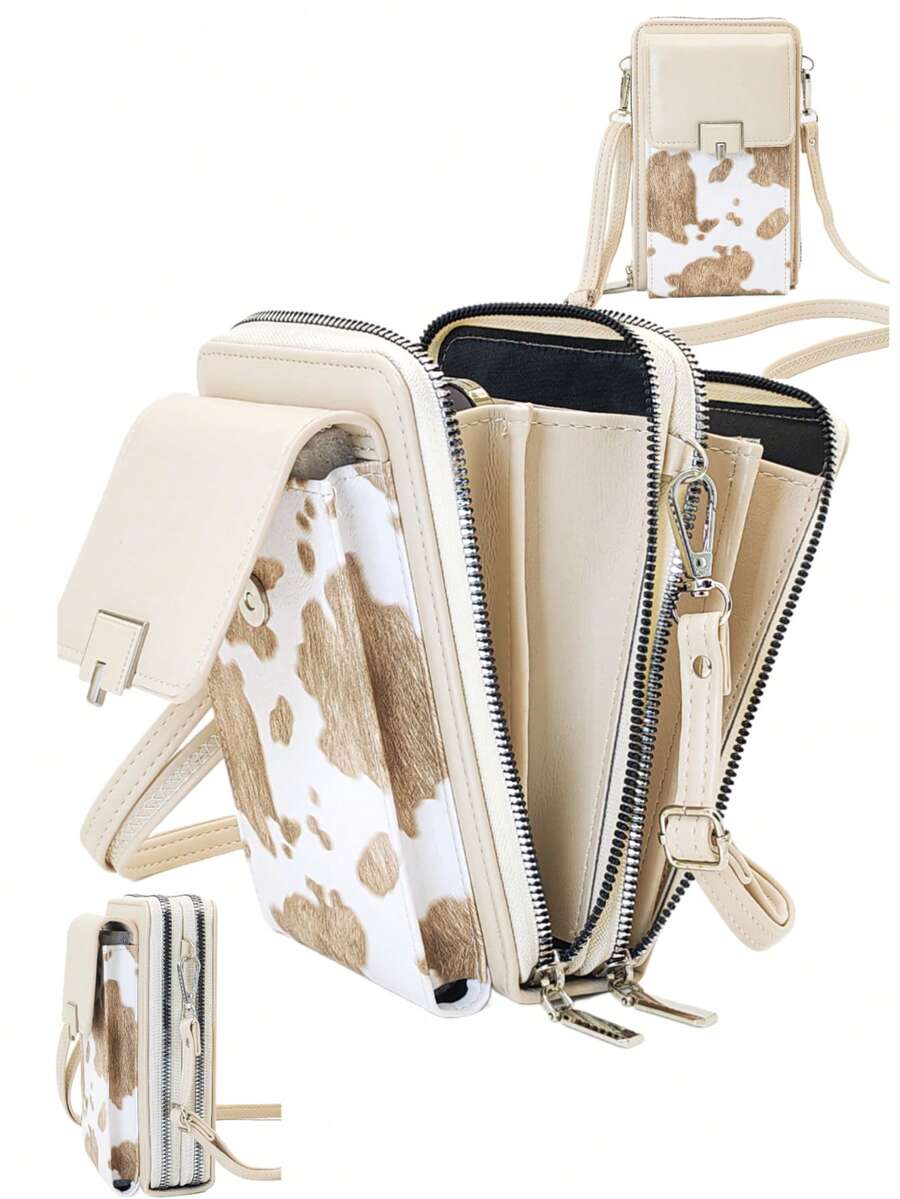 New Messenger Bag Multi-Function Large Capacity Double Layer Zipper Mobile Phone Wallet Fashion Simple And Delicate Graphic Design Casual Holiday And Dating For Women Money Wallet Mini Wallet Purse Wallet Small Wallet - Beige - View 1