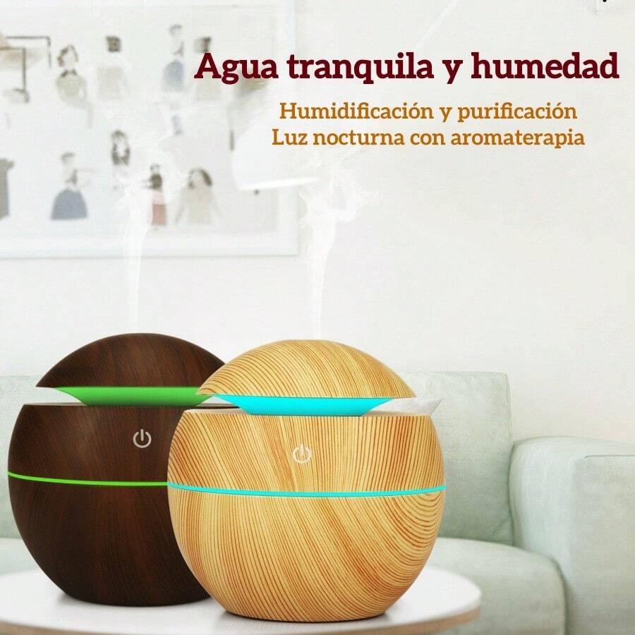 Difusor Aromaterapia Usb Humidificador Portatil Purificador Para Aceites Esenciales Ambiental Capsula De Agua Spa, Dormitorio, Oficina, Hogar Acabado Tipo Madera (Ocre) - Multicolor - Ver 1