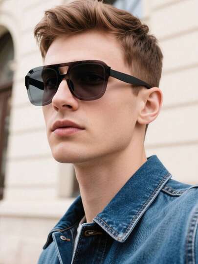 1副男士无框一体式双光束飞行员时尚眼镜，适合假日外出、日常穿搭以及作为节日礼物。