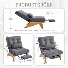 Modern Adjustable Backless Lounge Chair Made Of Fabric With Footrest, Lumbar Cushion And Wooden Legs For Living Room/Bedroom/Study - Dark Gray + Corduroy - View 5