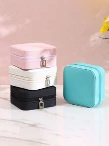 Portable Mini Jewelry Storage Box, Travel Jewelry Organizer, Leather Jewelry Box For Earrings, Necklaces, Rings, Jewelry Display,Room Decor - White - View 3