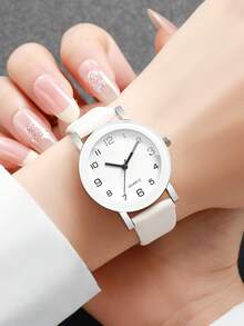 2pcs/Set Women's Gift Watch Set, Fashion Numeric Dial Classic Quartz Wristwatch With Leather Strap (Watch Box Not Included)