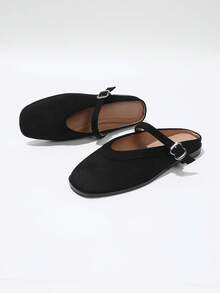 新款休闲舒适百搭软底女鞋，透气闭趾凉拖，高端休闲平底黑色鞋 - 黑色 - 查看 2