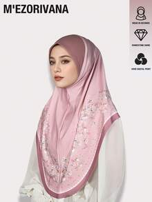 Lenço Hijab elegante em poliéster com estampa floral e de trevo (1 peça), moderno para uso diário e para orações, ideal para o outono/inverno. - Estampa de perfuração a quente da moda - Ver 13