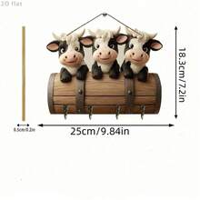 1 pieza, Soporte de llaves de madera de vaca triple de función múltiple con 4 ganchos de metal, decoración de pared, decoración del porche, decoración de la habitación, decoración de la villa, decoración del hogar para todas las estaciones, 2D plano