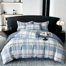 Tan Gingham Grid Duvet Cover Queen 3 Pieces Beige Plaid Duvet Cover 100% Washed Cotton Boho Plaid Comforter Cover With 2 Pillowcases Farmhouse Checkered Gingham Bedding Set Queen,  & Retro Style - 拉絲 - 格子藍 - 查看 1