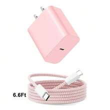 2个便携式USB-C电源适配器，配1根尼龙编织USB-C转Type-C快充线（3.3英尺/6.6英尺），快充套装，快充数据线，旅行充电器，兼容 17/16/15/Pro/Pro Max，兼容三星Galaxy S25/S24/S23/S22/S21/S20/Ultra/Note 20/10手机，高输出功率 - 美規A型插(110-127V) - 查看 12