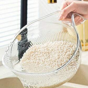 One Multi-Functional Plastic Rice Washing Bowl With Square Dense Holes, Drain Basket, And Fruit Bowl.