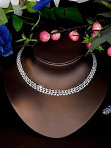 一套优雅的立方氧化锆菱形装饰首饰套装，适合女士派对佩戴 - 銀色 - 查看 7