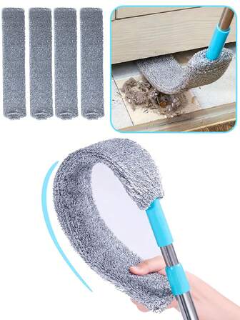 (Retractable Duster Set + 4pcs Mop) Home Bed Cleaning Broom, Sofa Crevice Duster, Extendable Long Handle Cleaning Brush, Mop Can Be Used As Cleaning Cloth.