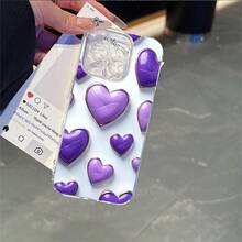 CLEAR  CASE Many Purple Heart Shapes On A White BackgroundCompatible With  11 To  17 Models The Cases Lens Protection Function Ensures The Camera Remains Undamaged During Shooting  Guaranteeing Image Quality - Clear - View 7
