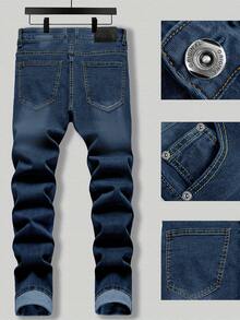 Men's Casual Straight-Leg Jeans (With Pockets) - Dark Washed Blue L30 - View 4