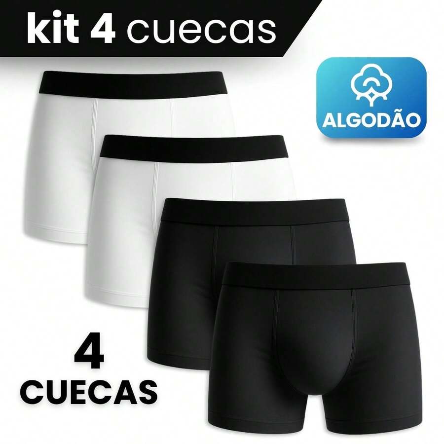 Set Of 4 Men's Boxer Briefs, Premium Cotton, Comfortable For Adults - Đen và trắng - Xem 1