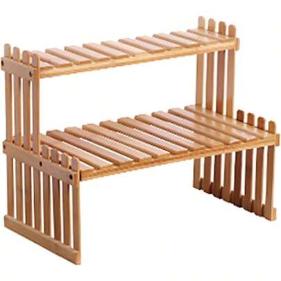 Countertop Bamboo Plant Shelf Bamboo Flower Pot Stand Balcony Flower Rack Cabinet Organizer MultiFunction DIY Desktop Storage Rack For Living Room Bedroom Room 37cmand2 Layers