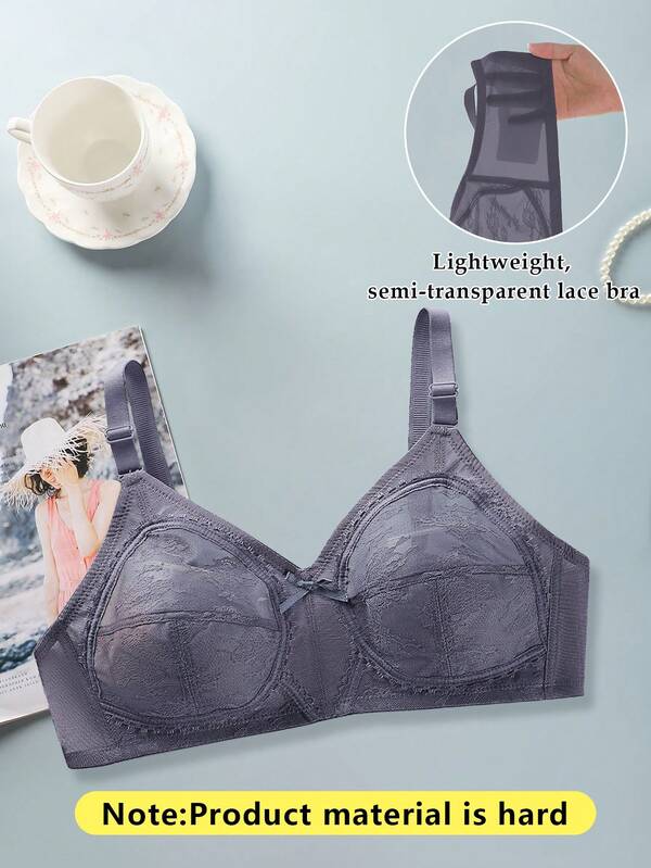 1 Stück Damen Volldeckender unifarbener Spitzen-BH ohne Bügel, sexy, stützend, atmungsaktiv, dünner BH