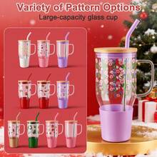 40oz Christmas Glass Tumbler With Lid And Straw Cute Santa Gingerbread Bell Snowman Reindeer Christmas Trees Printing Mug Bottle Cup Mother's Day - Violet - View 5