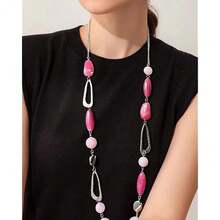 Noessla Layered Long Necklaces For Women Crystal Beaded Statement Necklace Sweater Silver Chain With Gifts Box Jewelry{Inchcolor_nameinch:Inch07-Hotpinkinch} - 07-亮粉色 - 查看 4