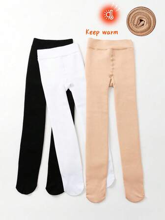 1/3 pares de medias forradas de felpa para niñas, mallas clásicas y casuales gruesas y cálidas, mallas suaves y amigables con la piel, versátiles y adecuadas para baile y deportes, aptas para uso diario en otoño/invierno o como regalo de vacaciones