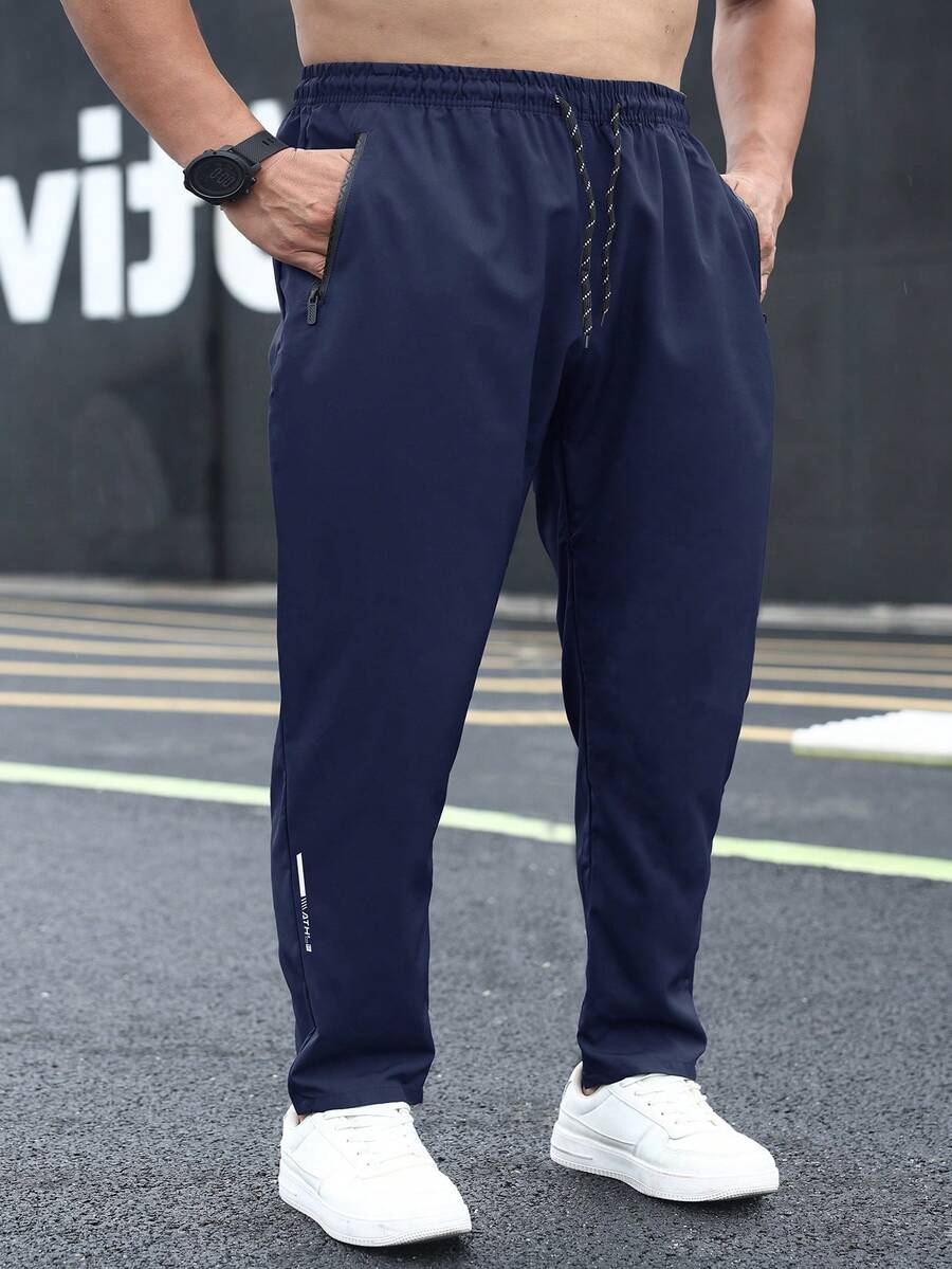 3pcs Plus Size Men's Loose Fit Casual Sweatpants, Comfortable Sports Trousers For Spring & Autumn - Navy Blue - View 1