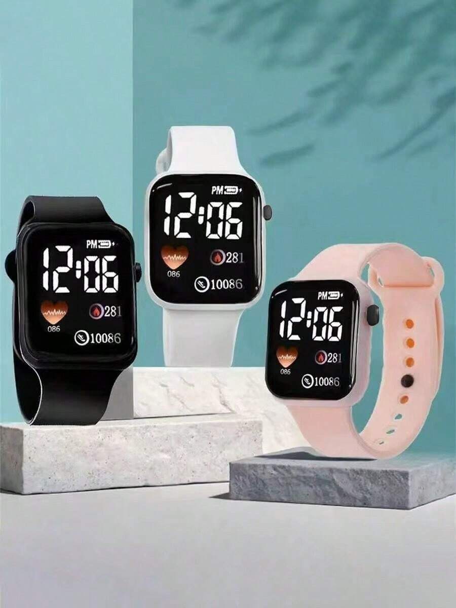 3PCS Men's Square Dial LED Watch Set, Gift - Black - View 1