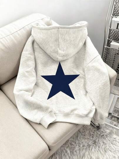 Sudadera con capucha de manga larga de ajuste holgado y estampado de pentágono para mujer LOVE JOYY, de estilo casual para otoño